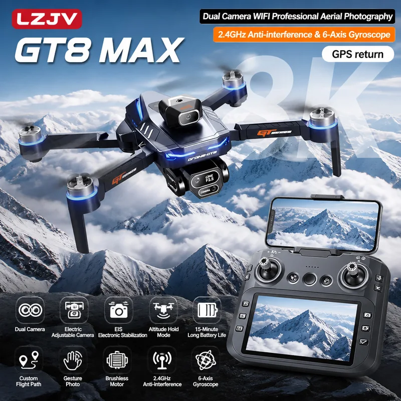 Drone Gps Module - GT8 Max折りたたみ式ドローン 8K HDプロフェッショナル空中デュアルカメラスクリーンリモコン航空機 障害物回避ブラシ付きクアッドコプター